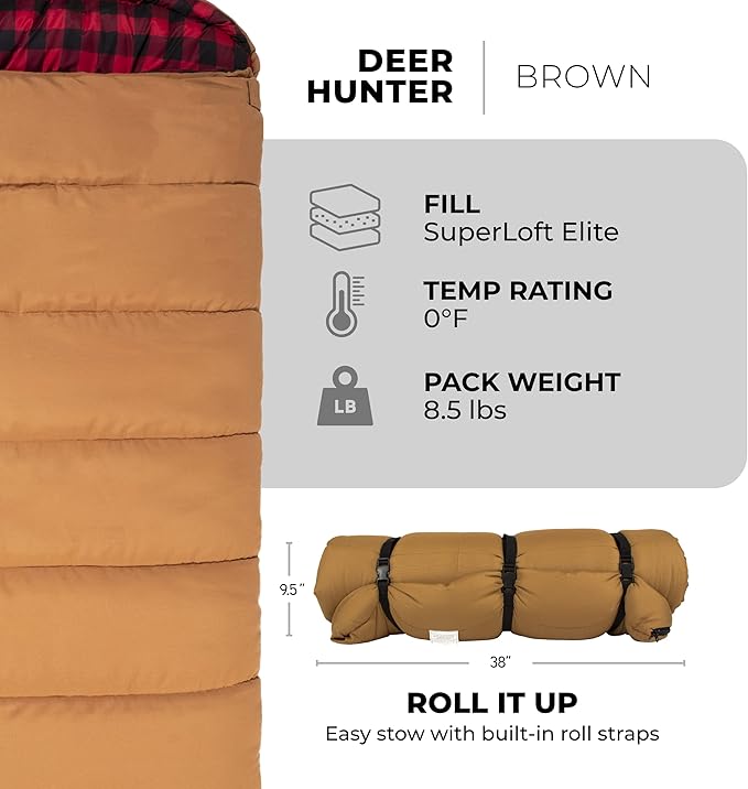 TETON Sports Deer Hunter Sleeping Bag Warm and Comfortable Camping Sleeping Bag Teton Tough Canvas Shell for Camping Hunting and Cold Weather