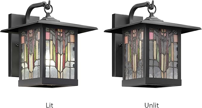 RIVER OF GOODS Stained Glass Outdoor Light Fixture - 11.75 H - Mission Style Porch Light - Opal