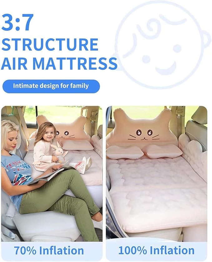 Camping Inflatable Bed Car Inflatable Mattress PVC Material Breathable and Leakproof Universal for SUV Trucks Double Pillow with Air Pump