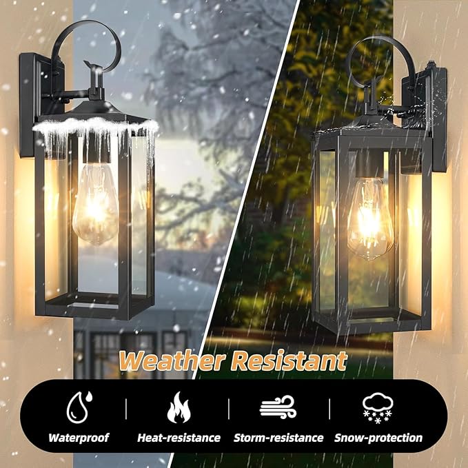 OKELI Dusk to Dawn Outdoor Lighting Fixture Wall SconceFront Porch LightOutdoor Wall Sconces Rust-Proof LightGarage Waterproof Wall Light(Black 16)