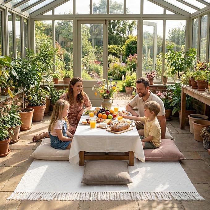 91 x 71 Inch Large White Picnic Blanket Outdoor Picnic Blanket with Fringe Soft Cotton Woven Blanket Picnic Lightweight Foldable Blanket Picnic for Beach Park Camping (White Diamond Pattern)