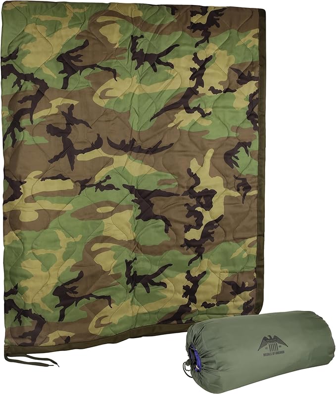 MEDALS OF AMERICA EST. 1976 Military Gear Blanket Poncho Liners Woobie Emergency Blanket - Military Surplus Cold Weather Camping and Hunting Woobie Blanket (Woodland)