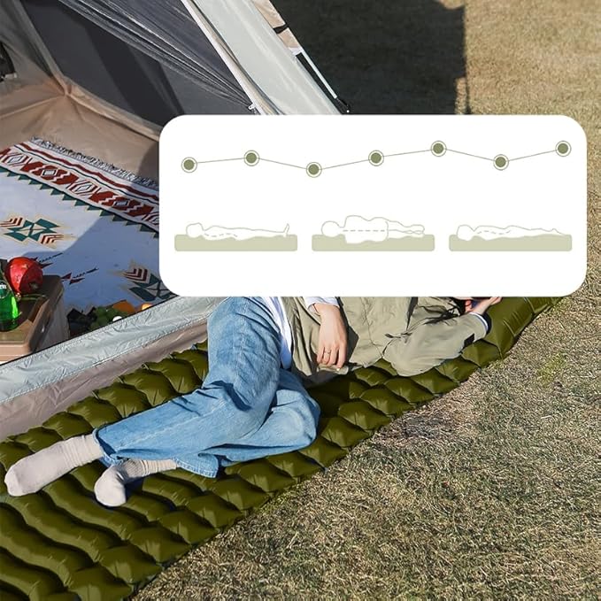 Enlarged and thickened air Sleeping Mats for camping (78.75 x 27.55 X 3.93 inches) 330lbs load capacity quick inflation in 25 seconds at maximum speed low noise TPU coated(Military Green)