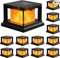 Solar Post Cap Lights Outdoor with Flickering Flame Waterproof Fence Post Solar Lights for 4x4 Wooden/Vinyl Post Black High Brightness Outside Post Cap Lights for Yard Patio Deck Halloween 12-Pack
