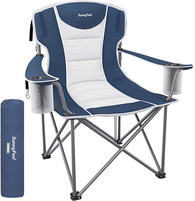 SUNNYFEEL Oversized Camping Chair for Big &amp Tall Adults Heavy Duty Folding Camp Chair Supports 500 lbs Padded High Back Lawn Chair with Cup Holder Portable Outdoor Chair for Camping Fishing &am