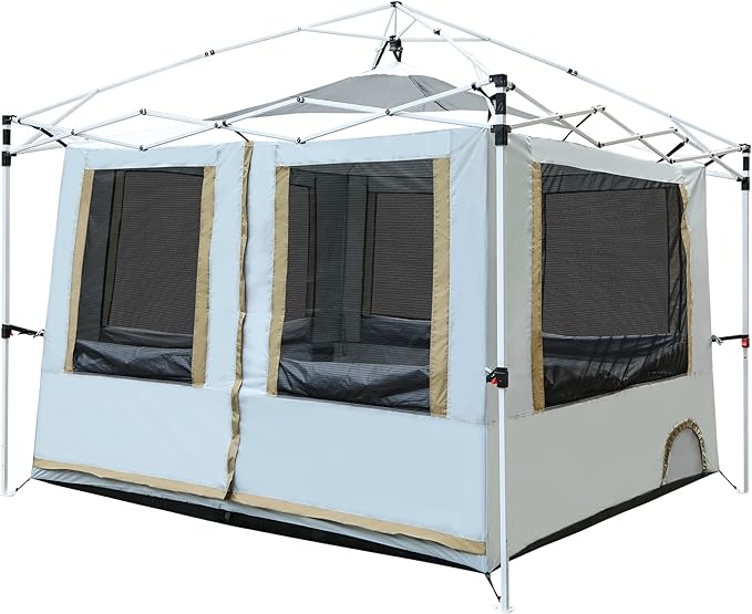 REDCAMP Canopy Camping Tent for Pop Up Canopy Inner Tent with Mesh Window Converts Straight Leg 10ft Canopy into Camping Shelter Fits 4-6 Person Khaki White(Frame/Shelter NOT Included)