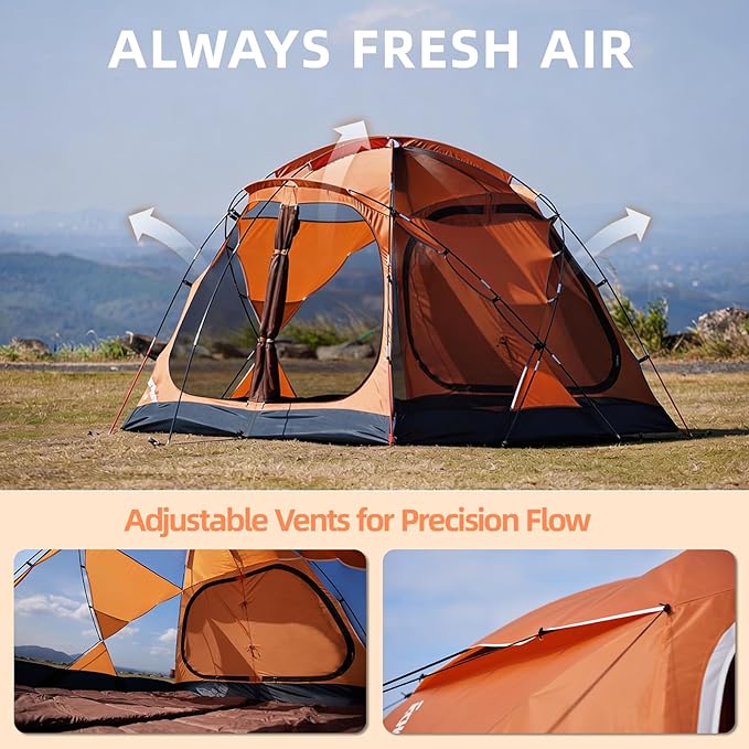 EchoSmile Tents for Camping Waterproof Windproof Tent with Multi-Pole 3-5 Person Spacious Dome Tent with Expandable Space for Shoes Packs &amp Wet Items Easy Setup Tent for Camping &amp Hiking