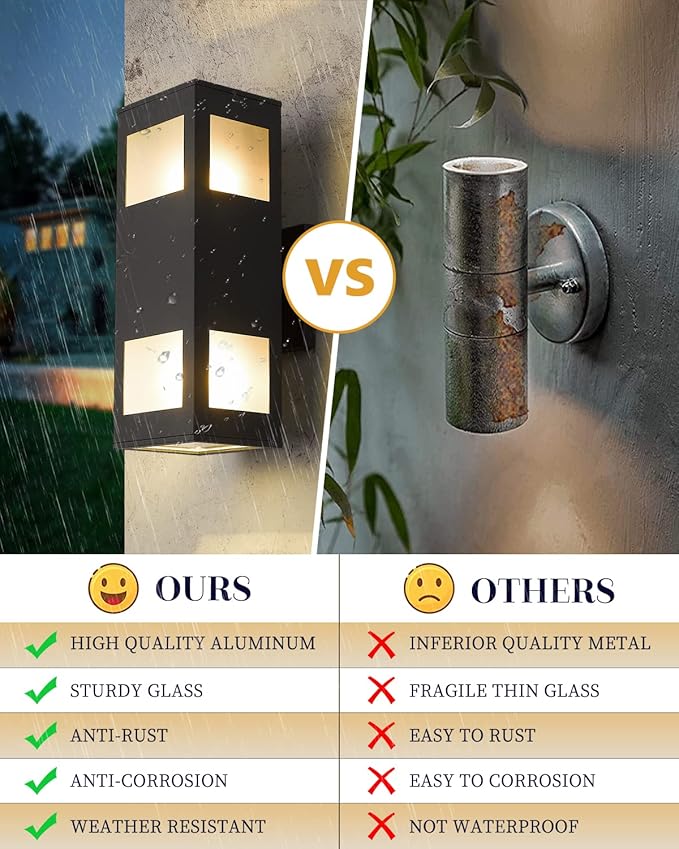 harriet Porch Lights Outdoor Modern - IP64 Waterproof Aluminum and Tempered Glass Cover 13 Rectangular Up/Down Wall Sconce for Porch Garage &amp Patio Exterior Lighting Black