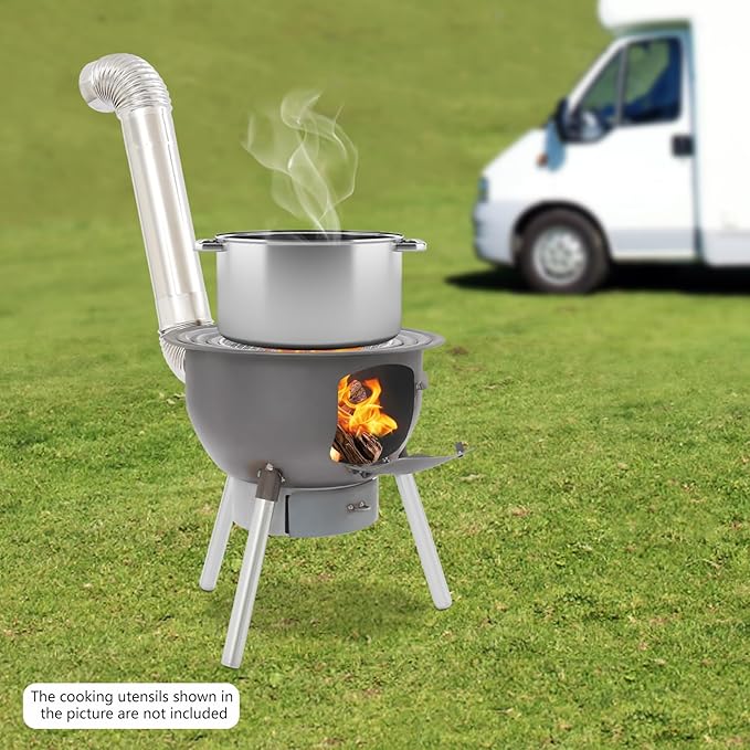 Multifunction Wood Burning Stove With Grill Rack Camping Wood Stove Large Charcoal Grill With Grill Rack For Outdoor/Backyard Cooking Picnic And Barbecue. (Black-19in)
