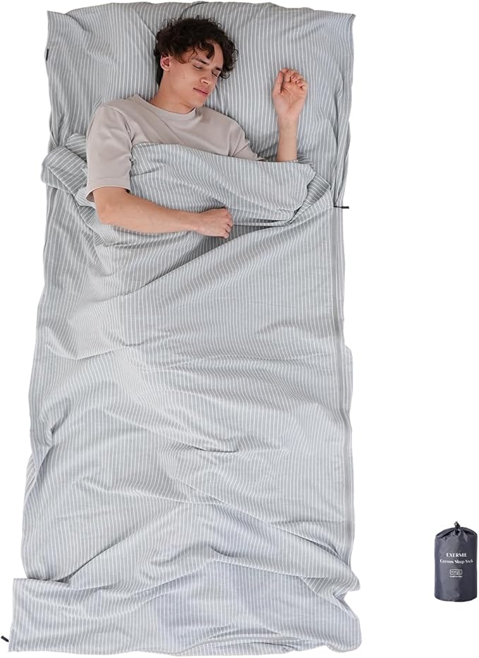 100% Cotton Sleeping Bag Liner with Full Length Zipper on 3 Sides Single/Double Adult Sleep Sack for Travel &amp Camping Multifunctional Travel Sheets (Unzipped 87”x87”) for Hotel Lightweight