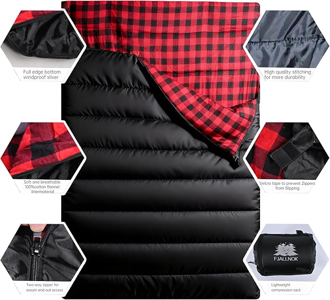 Double Sleeping Bag Cotton Flannel for Camping Backpacking Or Hiking. Queen Size 2 Person Waterproof Sleeping Bag for Adults Or Teens. Lightweight with Compression Sack