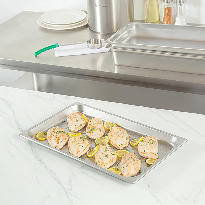 Restaurantware-Kitchen Tek Full Size Steam Table Pans 12 Anti-Jam Steam Pans - Lids Sold Separately 1.2” Deep 24 Gauge Stainless Steel Hotel Pan Freezable For Catering Events And Parties