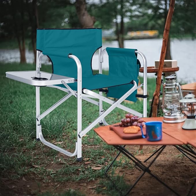 ABCCANOPY Folding Directors Chair Outdoor Camping Chair Makeup Artist Chair with Side Table &amp Pockets Lake Blue…