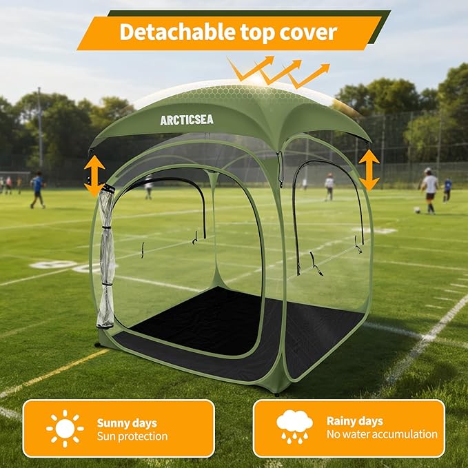 ARCTICSEA Thickened PVC Sports Tent - All-Weather Shelter Pod for 2-6 Person Pop-Up Shelter Instant Setup Removable Top &amp Sealed Floor for Outdoor Events Soccer Rugby
