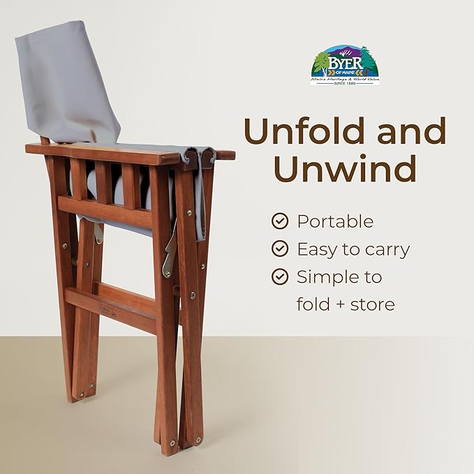 BYER OF MAINE Pangean Campaign Chair Portable Hardwood Folding Chair with Heavy-Duty Canvas Seat Material. Ideal Patio Deck &amp Camping Seat 20″d × 23″w × 36″h 250 lbs Capacity Granite