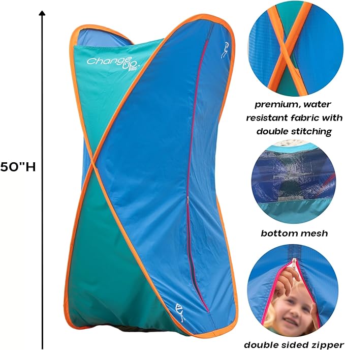 Pop-Up Changing Tent Original 50inch– Blue &amp Orange Portable Privacy Pod for Kids | Lightweight Easy-Fold Changing Room for Beach Dance Travel – Ideal for Ages 2–10