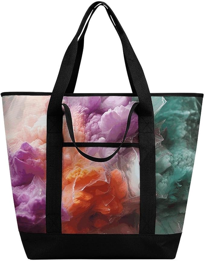 Insulated Shopping BagLarge Reusable Cooler Bags Colorful Printed Foldable Shopping BagTravel Waterproof Shoulder Bag