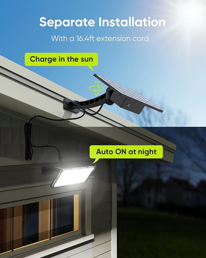 JACKYLED Solar Lights Outdoor 299 LED 1000 Lumens Bright Solar Wall Spotlight with 4000mAh Battery IP65 Waterproof Dusk to Dawn Auto Lighting for Front Door Balcony Shop Barn Garage (Black 2-Pack)