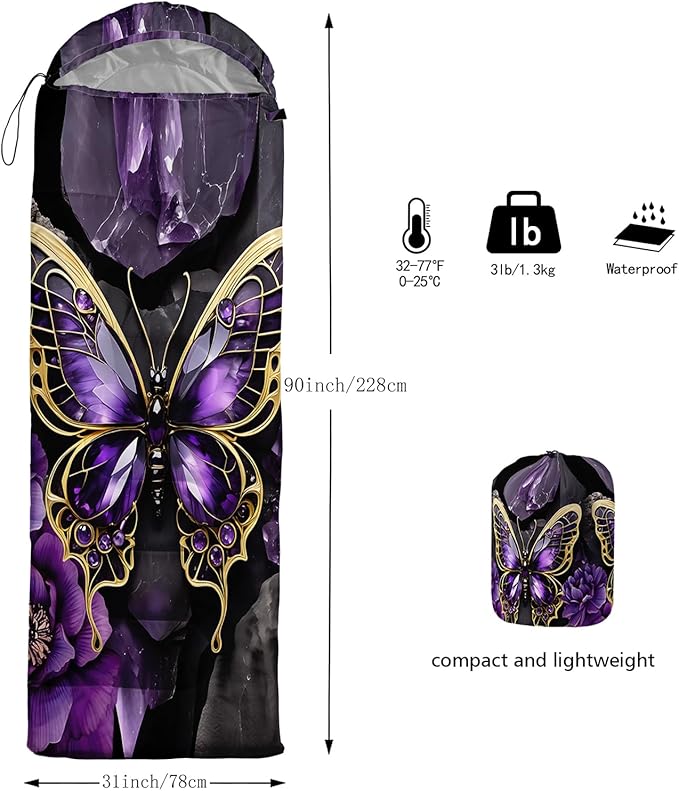 AILONEN Kawaii Panda Sleeping BagsLightweight &amp Waterproof3 Season Warm &amp Cool WeatherDreamy Purple Flower Animal Themed Sleeping Bags for BoysGirlsKidsAdults TravellingOutdoors