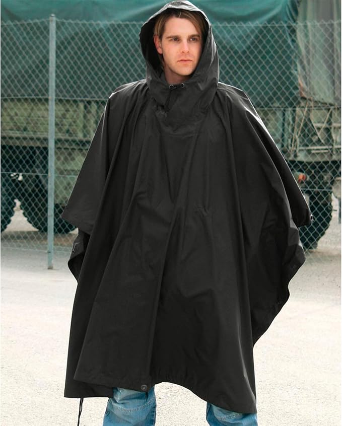 Mil-Tec Adult Ripstop Wet Weather Lightweight Waterproof Multi-Use Rain Poncho with Hood - Use as Bivouac Sack Shelter Tent