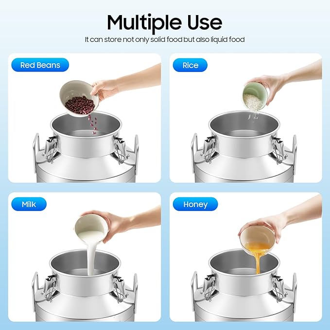 Stainless Steel Milk Can 50L/13.2Gal Metal Airtight Canister Food Storage Container with Lid &amp Clamps Bean Rice Cereal Storage Bucket for Kitchen Restaurant W15*H21.3in