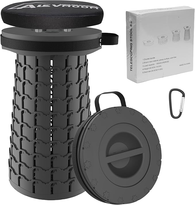 ALEVMOOM Upgraded XXL Collapsilbe Stool with Thick CushionMore Sturdy and Height 19.7“D11.8”Portable and Lightweight Adjustable Telescoping Stool for Camping Hiking BBQ Max Loading 1000Ibs