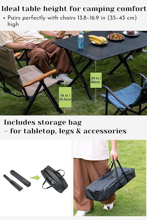 CAMPINGMOON Folding Aluminum Roll-Up Table L 31.1'' x W 31.5'' x H 24'' - Portable Compact Camping &amp Picnic Table BKT-80
