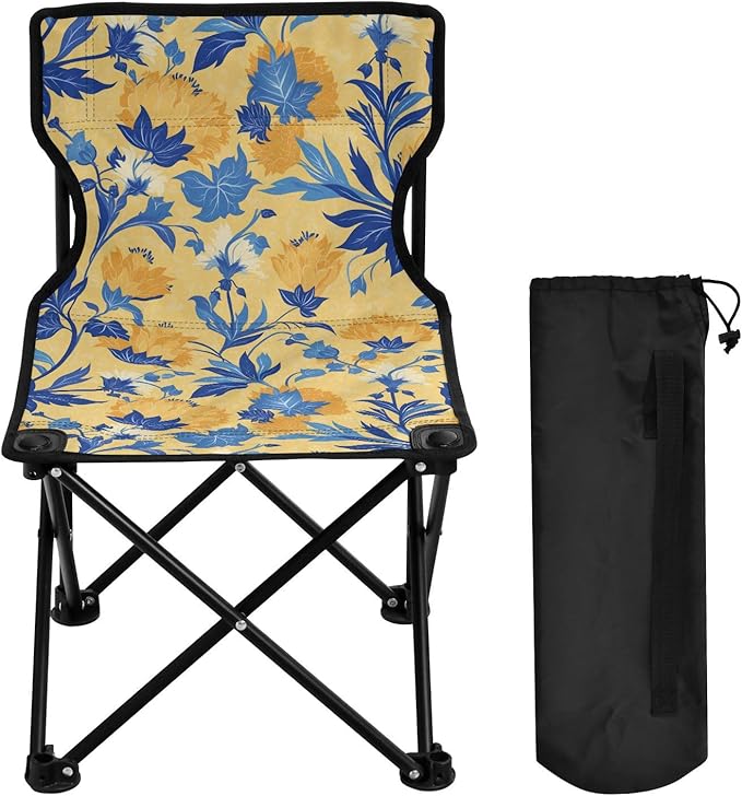KLL Wild Floral Yellow Blue Collapsible Foldable Chairs Lightweight Beach Chair Backpack with Carrying Bag Lawn Chairs for Lawn Outdoor