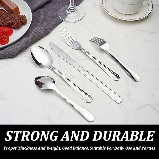 Silverware Set for 8 - Dominion 40PCS 18/0 Stainless Steel Flatware Utensils Cutlery Set Includ Steak Knife Fork Spoon for Home Restaurant Wedding Party Dishwasher Safe &amp Mirror Polished