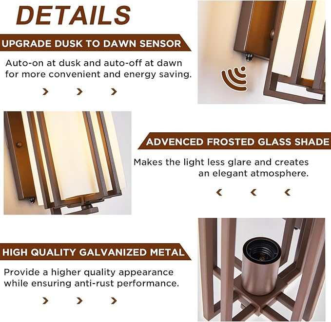 15.35H Matte Brown Outdoor Wall Light Large Outdoor Wall Lantern Oil Rubbed Bronze Exterior Light Fixture Waterproof Metal with Frosted Glass Sconce Light for Porch Garage Front Door Brown (Large)