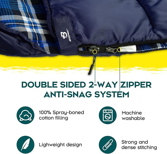 Bessport Sleeping Bag Winter | Flannel Lined 18℉ - 32℉ Extreme 3-4 Season Warm &amp Cool Weather Adult Sleeping Bags Large | Lightweight Waterproof for Camping Backpacking Hiking