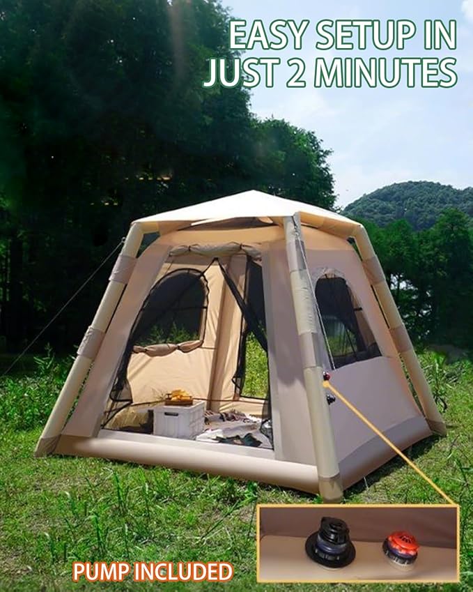 Inflatable Camping Tent for 4 Person – Waterproof Air Tent Easy Setup Family Tent for Outdoor Camping Hiking &amp Travel