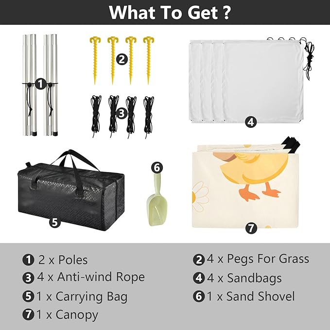 Cute Little Yellow Duck Carrying Backpack Daisy Camping Sun Shelter Beach Tent Portable Beach Sun Shade Outdoor Canopy for Camping Trips Fishing Picnic