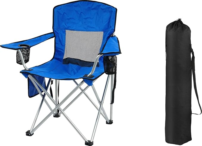Hexago Camping Chair Portable Folding Outdoor Chair with Armrests Cup Holders &amp Carry Bag Heavy Duty Lawn Chair for Camping