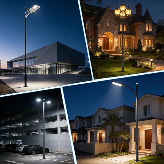 20FT Split Design Street Light Pole Heavy-Duty Steel Outdoor Lamp Post with Sleeve Connection &amp Rebar Cage - Adjustable Rust-Resistant for Driveway Parking Lot Garden Pathway