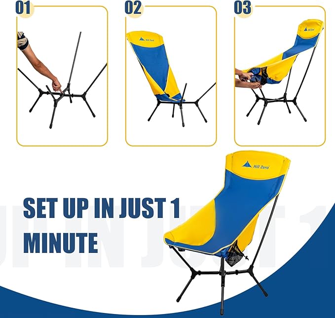 Lightweight Camping Chair (Innovative Rotating Instant Setup) High Back Portable Collapsible Camping Chair Folding Backpacking Ultralight Hiking 400lbs Capacity (Suspension Comfort)