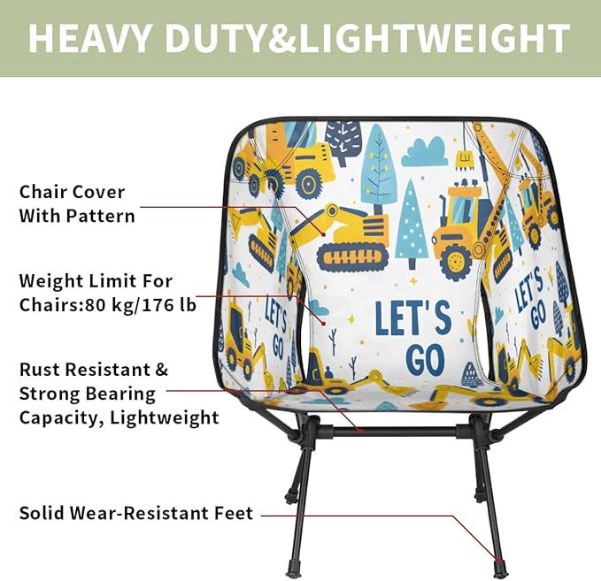 Excavator Truck Digger Camping Chair Lightweight Portable Chairs for Adults Easy Installation Outdoor Foldable Camping Chair for Camping Fishing Hiking Picnic Beach