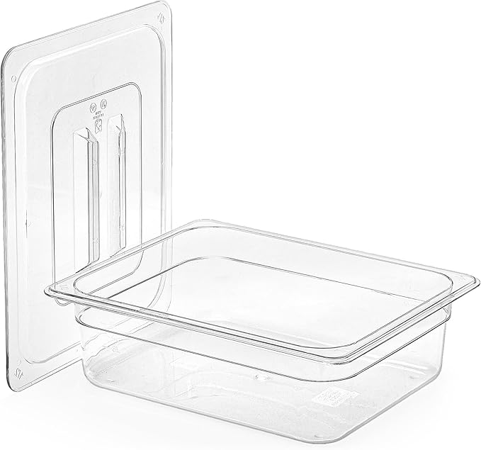 Bekith 2 Pack Clear Polycarbonate Food Pans with Lids Half Size 4 Inch Deep Stackable Plastic Food Pans for Commercial Kitchen Restaurant Food Prep Freezer-Safe