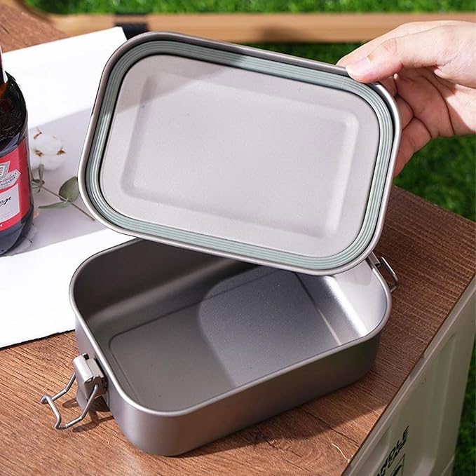 800ml Titanium Lunch Box Leak-Proof Lid &amp Folding Handle Camping Cookware Lightweight Outdoor Cooking Pan for Backpacking Hiking Picnic &amp Travel RT037T