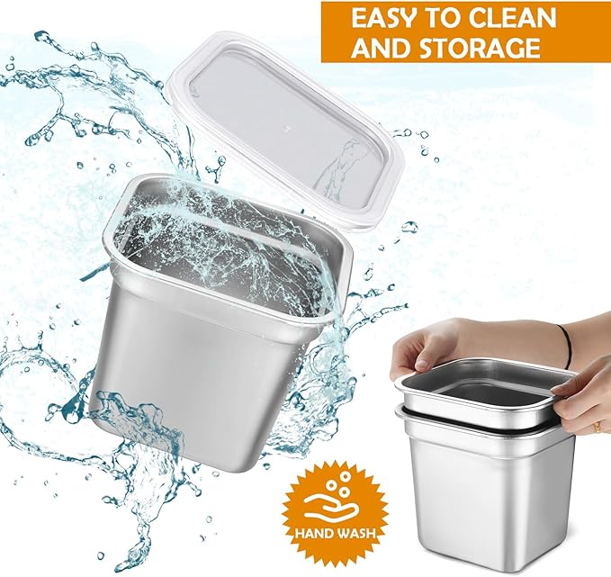 8 Pcs 1/6 Size Hotel Steam Table Pans with Lids Stainless Steel Food Containers and PP Plastic Covers Anti-clogging Steamer Pans for Buffet Catering Restaurant and Food Prep(6 Deep)