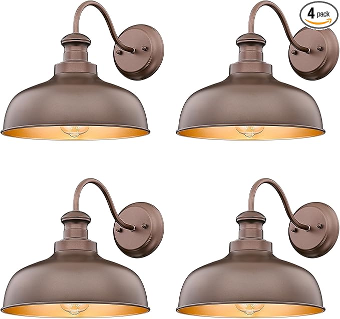 Outdoor Farmhouse Barn Light Outside Wall Sconce Weather Resistant Anti-Rust Farmhouse Exterior Wall Light Outdoor Lantern Lamp for Porch Garage Patio Entryway(Oil-Rubbed Bronze 4 Pack)