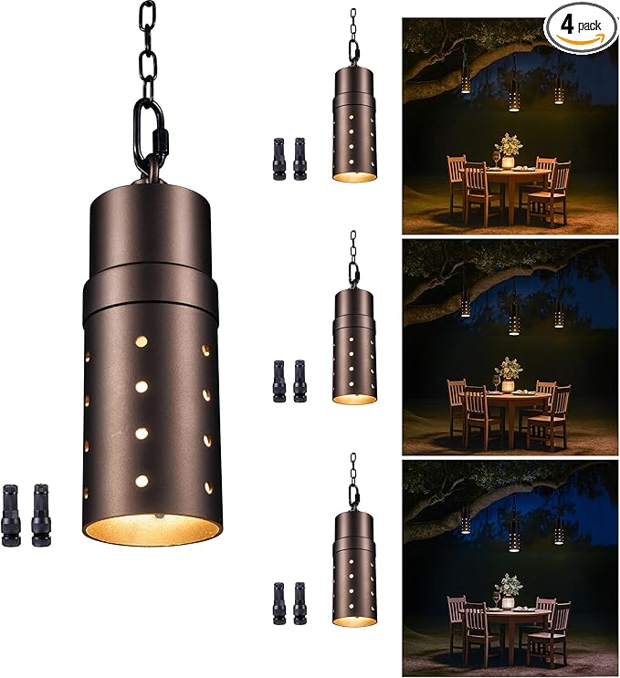 Outdoor Pendant Lights 3000K/4000K/5000K Adjustable Color Temperature 3CCT Low Voltage LED Hanging Lights 12V Wired Installation Aluminum Design ORB Finish for Patio Porch Gazebo 4 Pack
