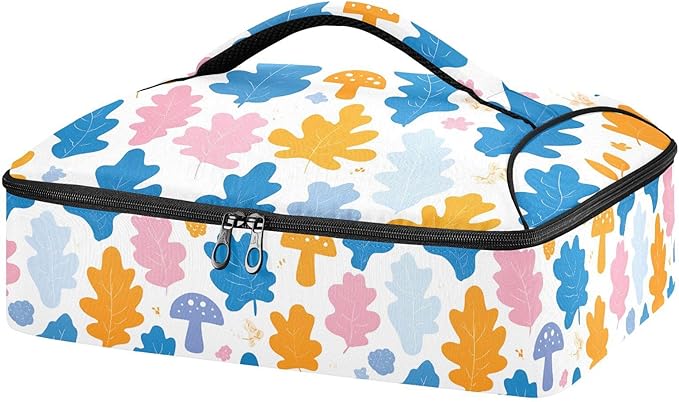 Casserole Carrier Colorful Cartoon Oak LeavesInsulated Casserole Carrier for Hot or Cold Food Thermal Lunch Tote for Potluck Parties Picnic Beach Fits 9 x 13 Inches Baking Dish