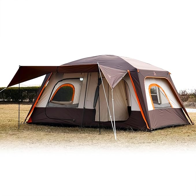KTT Large Tent 8-10-12 PersonFamily Cabin Tents2 Rooms2 Doors and 4 Windows with MeshStraight WallWaterproofDouble LayerBig Tents for OutdoorPicnicCampingFamily Gathering