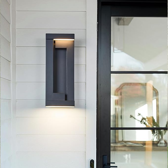 Modern Outdoor Art Wall Lights IP65 &amp Anti-Rust 2200 Lumens Triac Dimmable LED Porch Light Textured Black &amp Frosted GlassVoltage 120-277VWall Mount for Patio Garage Entryway