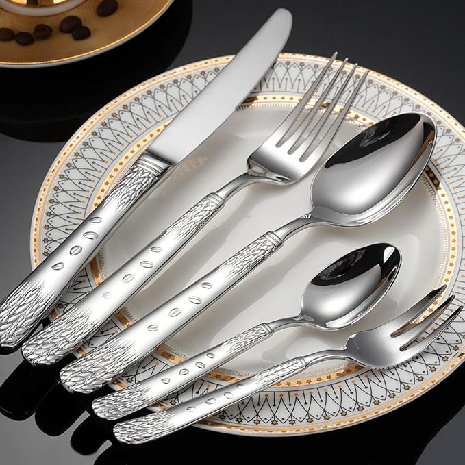 20-piece Silverware Set for 4304 Stainless Steel Flatware Cutlery SetForks Spoons and Knives Set for Home/Camping/TravelMirror FinishDishwasher Safe(Silver)