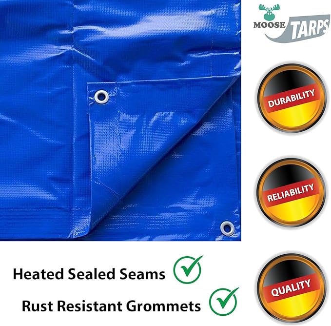 Heavy Duty Tarp 100% Waterproof 12mil Thick PVC Vinyl Tent Tarp for Camping Multi-Purpose Thick Protective Cover Weather Proof Heavy Duty UV Resistant 15 Feet x 15 Feet Blue
