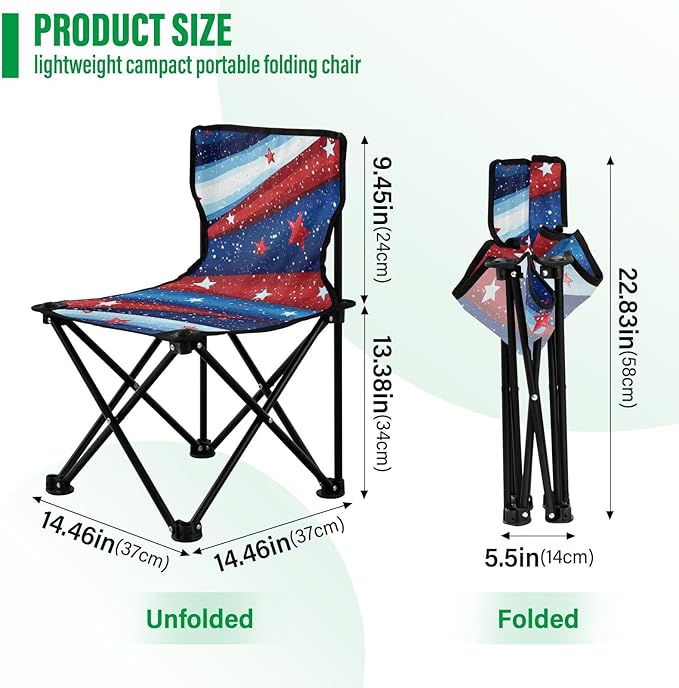 KLL Independence July 4th Red Blue Stars Compact Camping Chairs Ultra-Lightweight Beach Chair Carry Bag Included Hiking Chair for Sports Camp