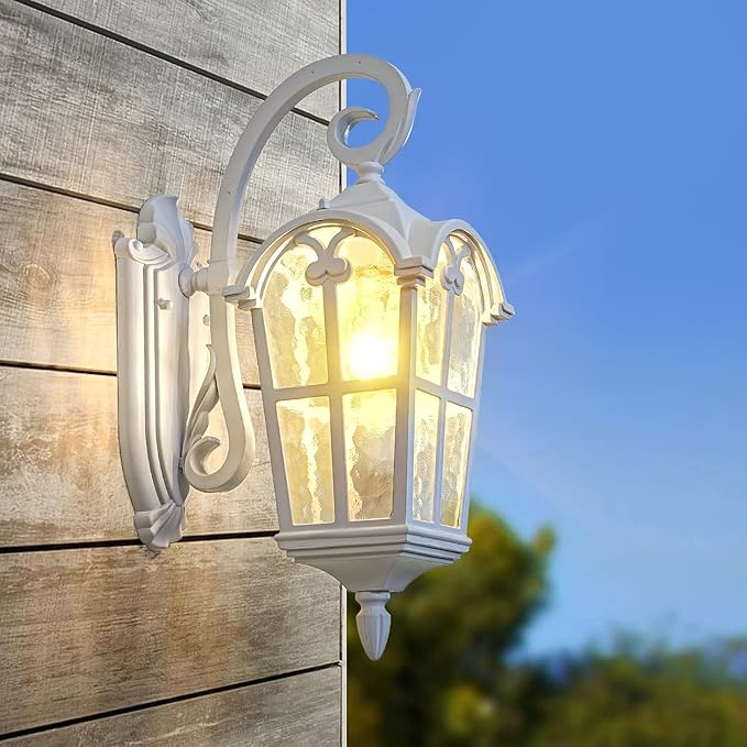 Outdoor Wall Lights for Porch Patio Yard - 17.1'' H White Exterior Wall Lighting Fixtures Waterproof &amp Anti-Rust Outside House Light Wall Mount Lantern Sconce