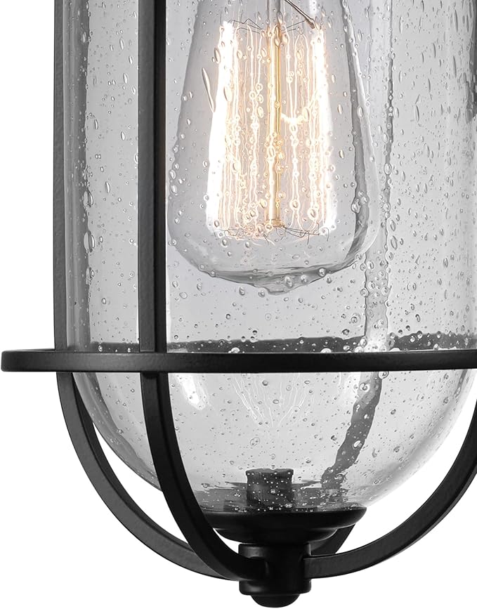 Globe Electric 44094 1-Light Outdoor/Indoor Wall Sconce Black Finish Seeded Glass Shade Coastal Modern Design Weather-Resistant E26 Base